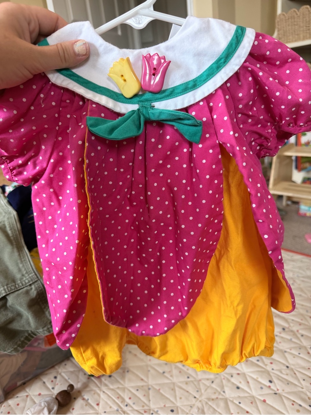Isabella Pink Polka Dot Tulip Kids Costume with Yellow Bloom Skirt